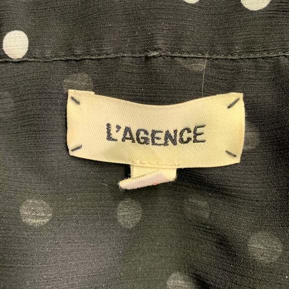 L'AGENCE Black White Polyester Polka Dot Open Collar Shirt - Picture 5 of 7